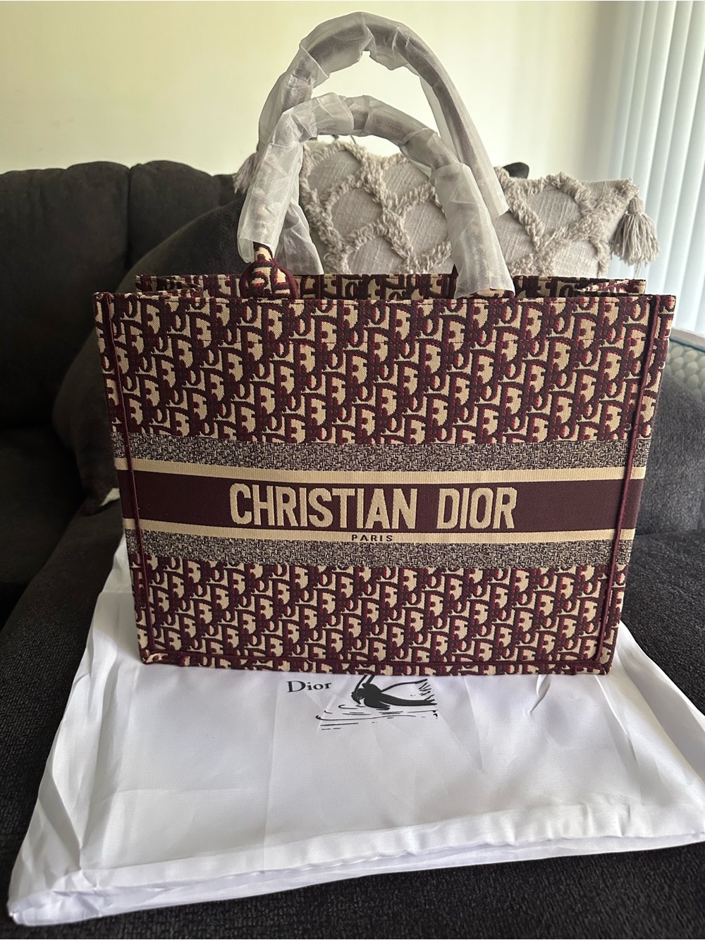 Unbranded Book Tote - Burgundy and Beige